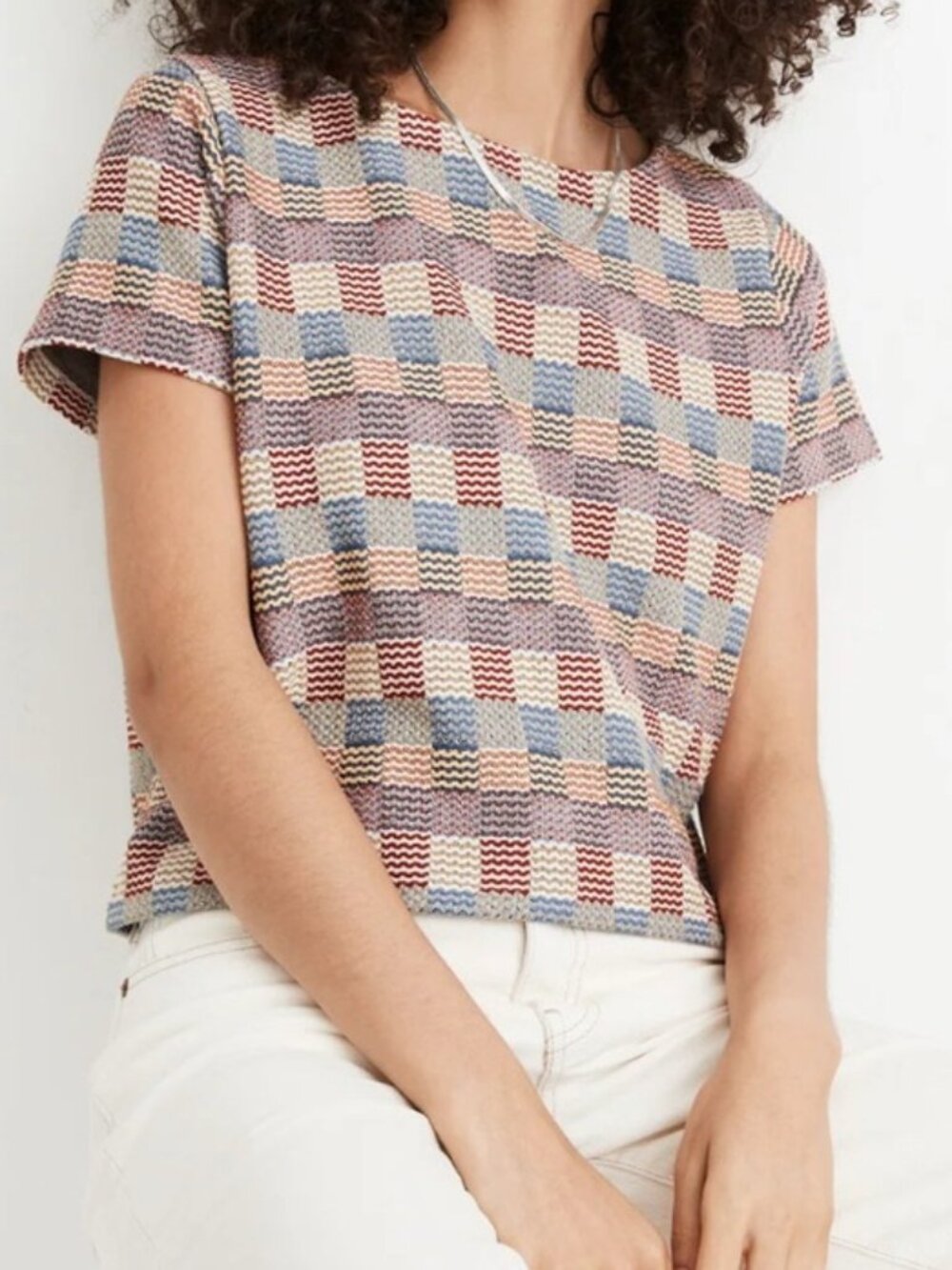 Madewell Multi-Color Checker Knit Short Sleeve Top
